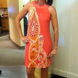 Ann Taylor Size 4P Shift Dress Lined Sleeveless Printed Stretch Bow Detail